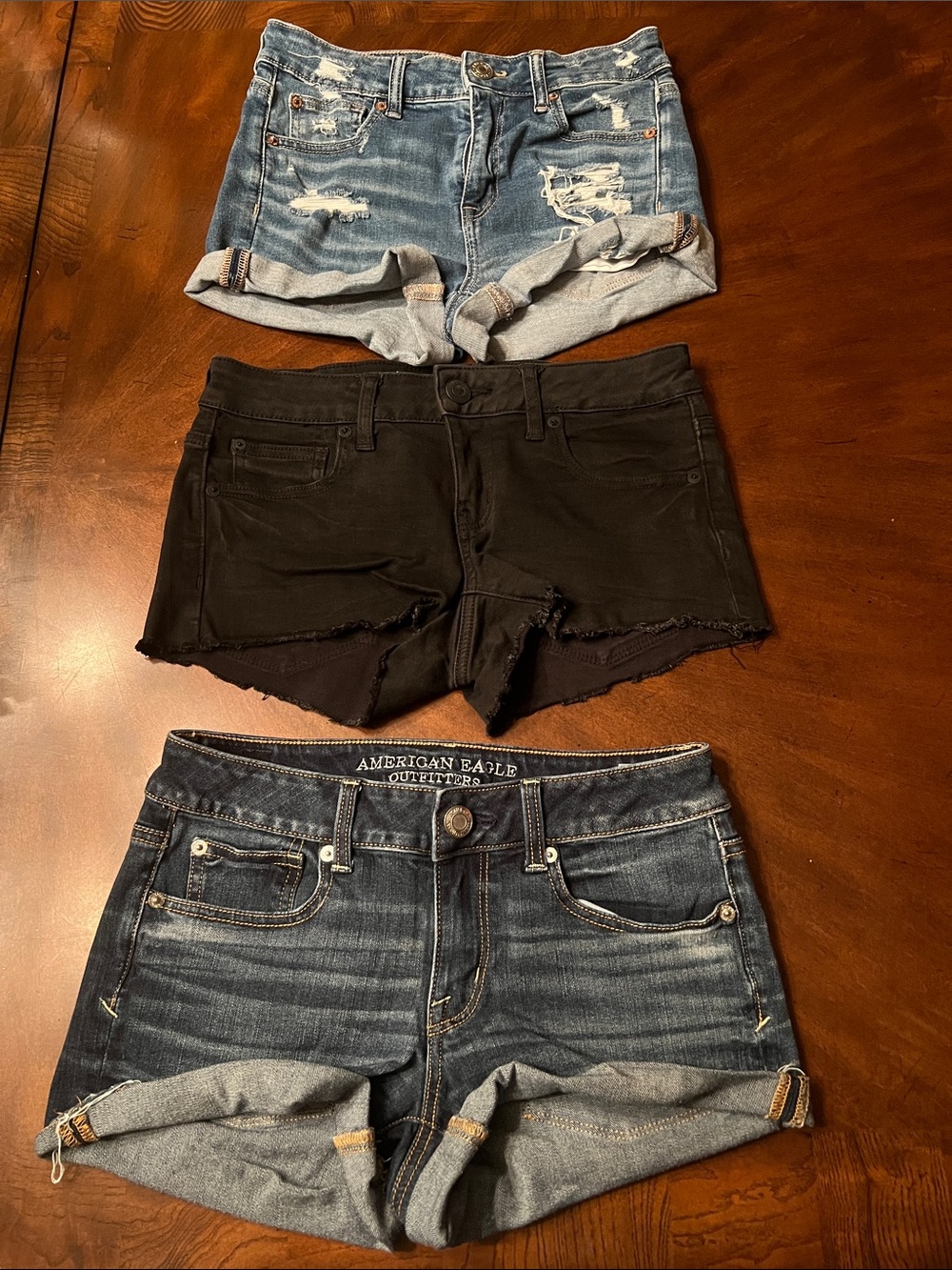 American Eagle Outfitters Denim & Black Jean Short Trio - Blue, Black